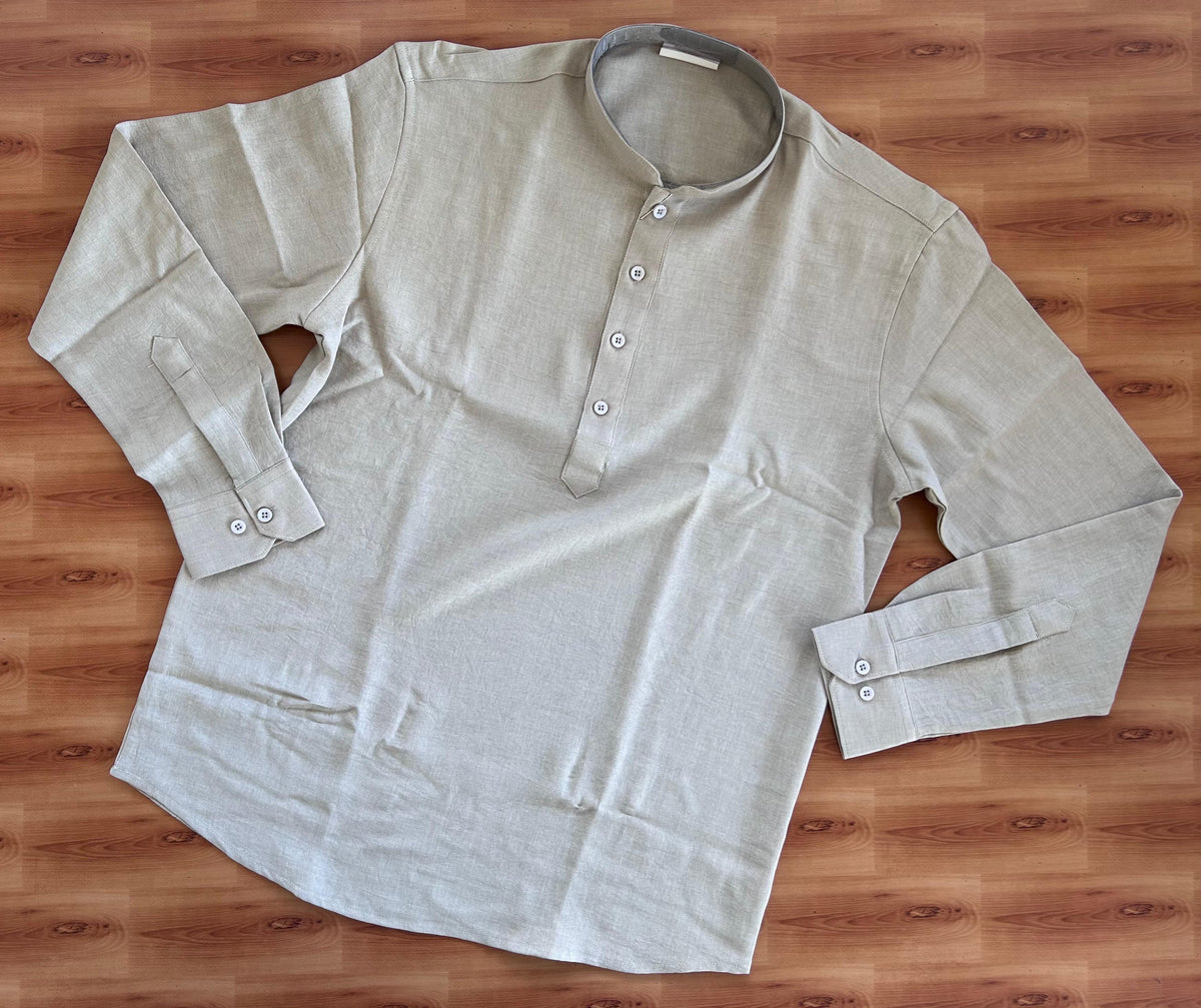 Short Kurtha Mixed cotton - Full Sleeve - KaithariKada - Sand Brown Colour Body - 9 KK9000 DTF