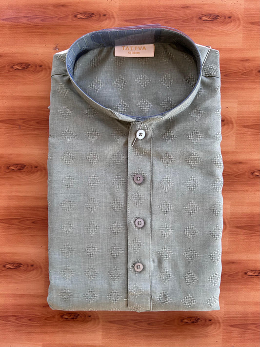 Short Kurtha Mixed cotton - Full Sleeve - KaithariKada - Moss Green Design Body - 7 KK9000 DTF