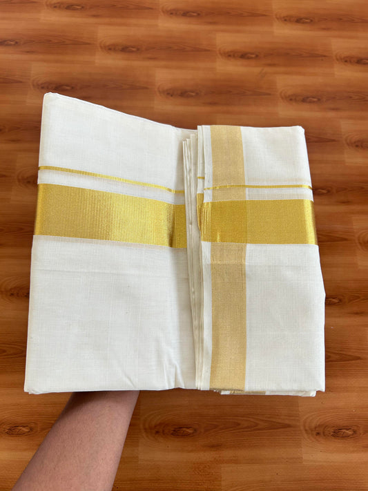 Double Mundu/Dhoti - Off White (Unbleached) - KaithariKada Handloom Unakkupaav - 25% Discount! Kerala Handloom - Pure Cotton - 100x80 - 1.75 inch Kasav Kara -  7 KK5394 ABH