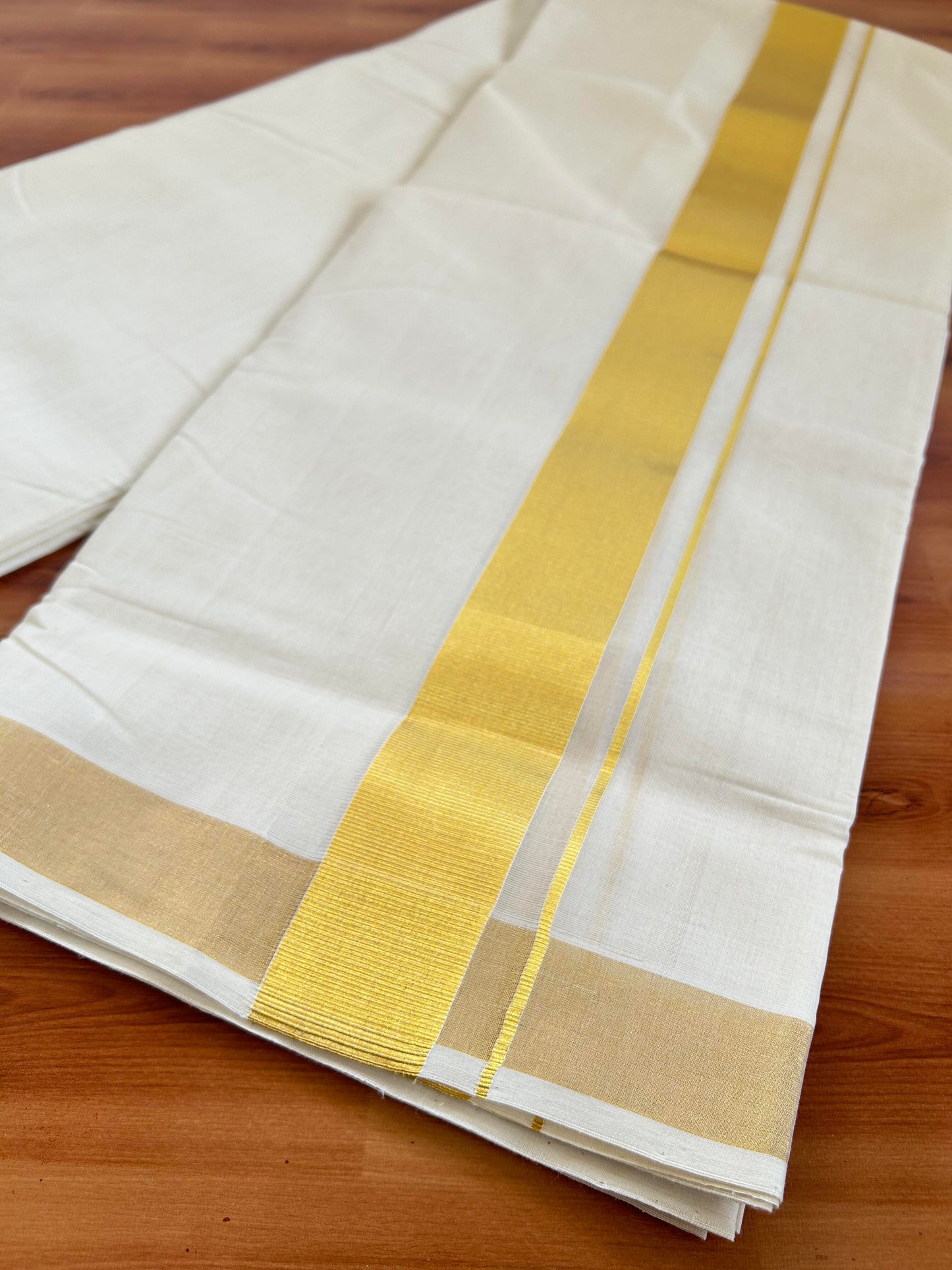 Double Mundu/Dhoti - Off White (Unbleached) - KaithariKada Handloom Unakkupaav - 25% Discount! Kerala Handloom - Pure Cotton - 100x80 - 1.75 inch Kasav Kara -  7 KK5394 ABH