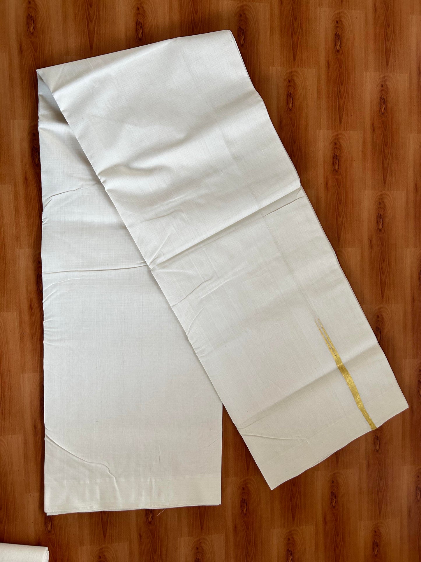 Double Mundu/Dhoti - Off White (Unbleached) - Exclusive Pure Jerry - KaithariKada Handloom Unakkupaav - 25% Discount! Kerala Handloom - Pure Cotton - 100x80 - 1 cm Pure Jerry Kasav Chutty -  9 KK5394 ABH