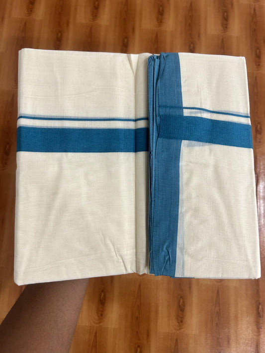 Double Off white (Unbleached)Mundu/Dhoti - 20% Discount KaithariKada Balaramapuram 100% Cotton - 100x100 - 1 inch Peacock Blue Kara - 15 KK5392 ASH