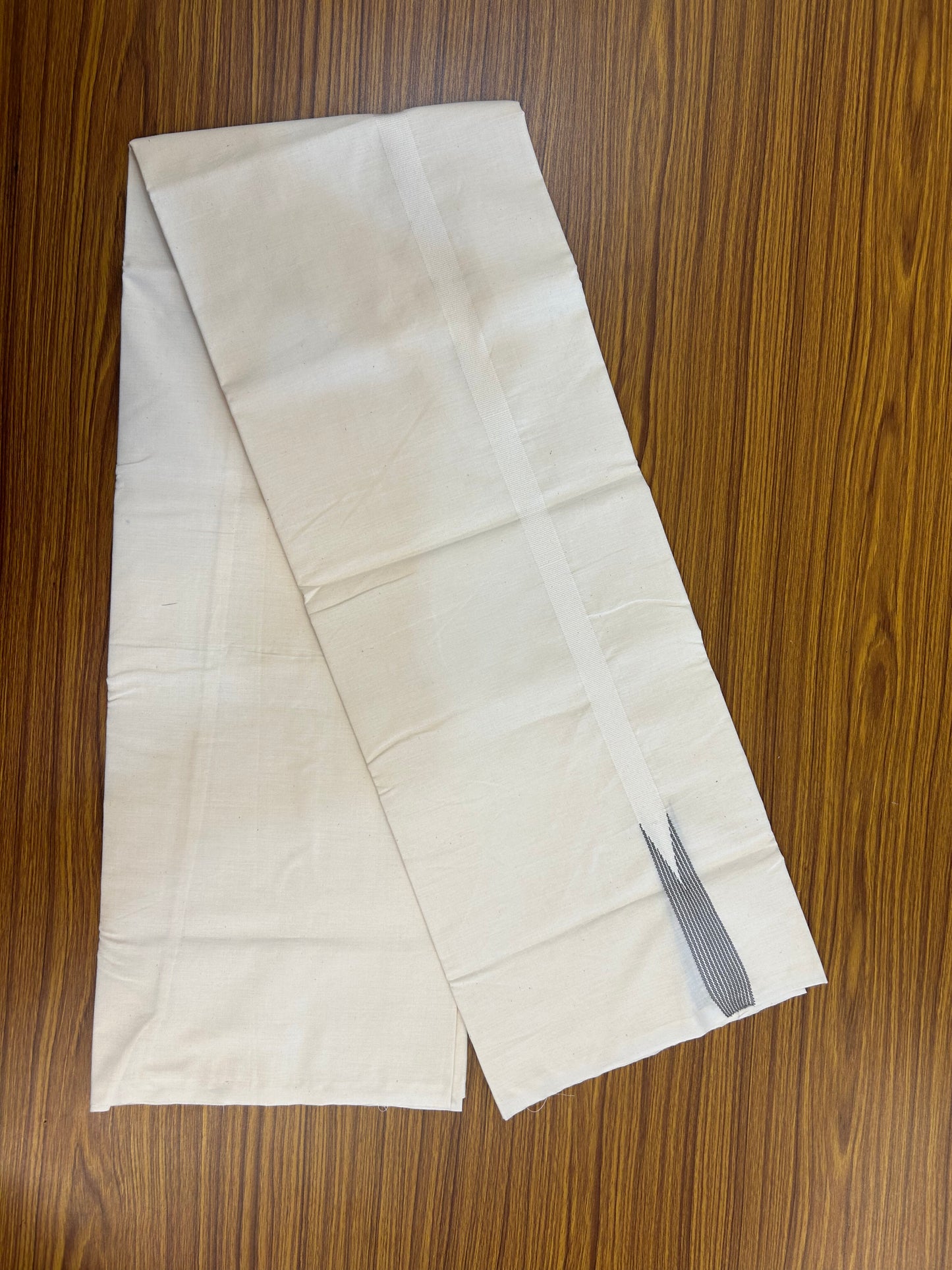 20% Discount!! KaithariKada Balaramapuram 100% Cotton Single Off White - (Unbleached) Mundu/Dhoti - Twisted 100s Thread - 0.75 inch Puliyilakkara Purple Ash Striped Chutty Kara(2 meter / 4 muzham) - 4 KK5378 ASH