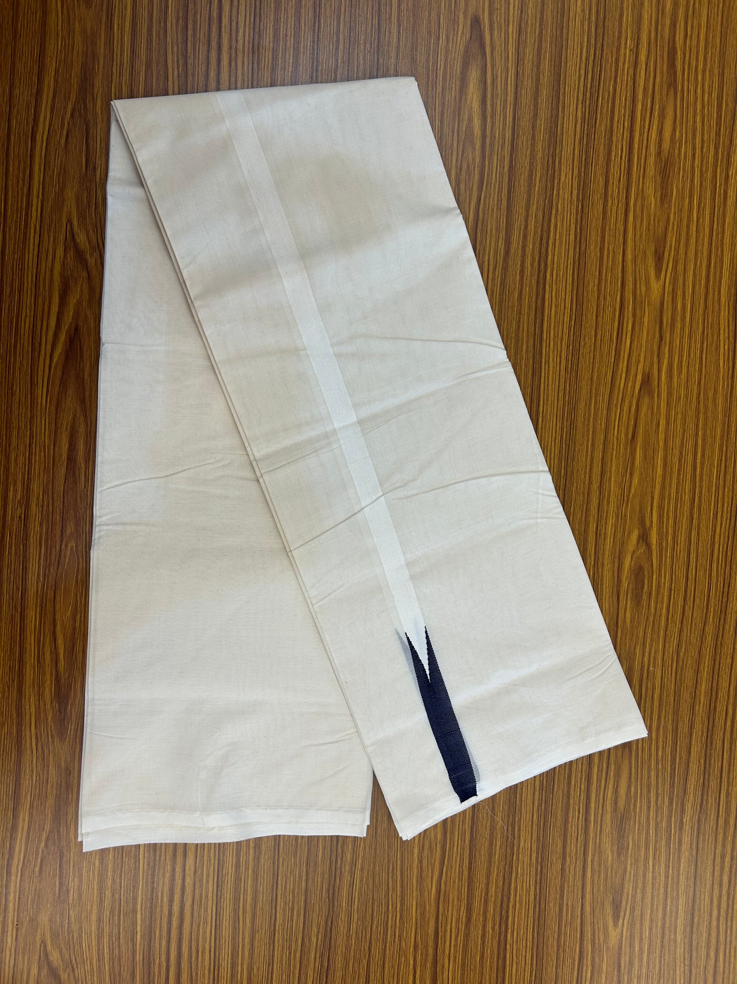 20% Discount!! KaithariKada Balaramapuram 100% Cotton Off White Double - (Unbleached) Mundu/Dhoti- 100x100 - 0.75 Inch Puliyilakkara Navy Blue Chutty Kara - 4 mtr (8.5 muzham) - 6 KK5378 ASH