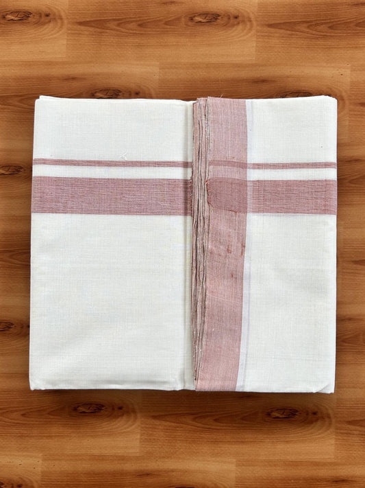 Double Off White (Unbleached) Mundu/Dhoti - 25% Discount! KaithariKada Handloom Unakkupaav - Kerala Handloom - Pure Cotton - 80x90 - 1.25 Inch Dusty Orange Kara 4 mtr (8.5 Muzham) - 22 KK5439 YAR
