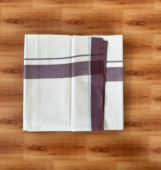 Double Off white - (Unbleached) - Mundu/Dhoti- 20% Discount! KaithariKada 100% Cotton - 100x80 - 1.5 inch Black & Dusty Maroon Stripes Kara 4 mtr (8.5 muzham) - 32 KK5440 VIN