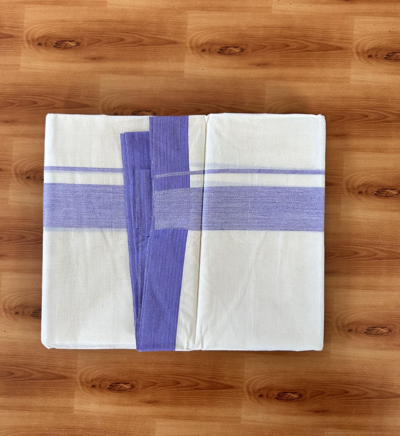 Double Off white - (Unbleached) - Mundu/Dhoti- 20% Discount! KaithariKada 100% Cotton - 100x80 - 1.75 inch Lavender Shaded Kara 4 mtr (8.5 muzham) - 24 KK5440 VIN
