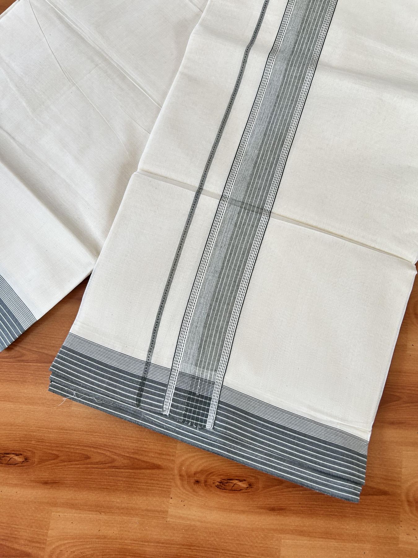 Double Off white - (Unbleached) - Mundu/Dhoti- 20% Discount! KaithariKada 100% Cotton - 100x80 - 1.75 inch Sage Green Shaded Stripes Kara 4 mtr (8.5 muzham) - 22 KK5440 VIN