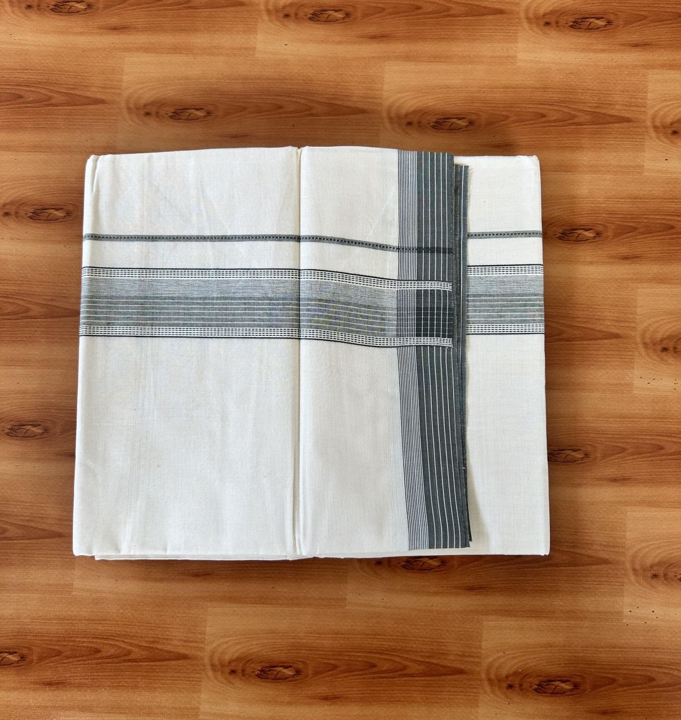 Double Off white - (Unbleached) - Mundu/Dhoti- 20% Discount! KaithariKada 100% Cotton - 100x80 - 1.75 inch Sage Green Shaded Stripes Kara 4 mtr (8.5 muzham) - 22 KK5440 VIN