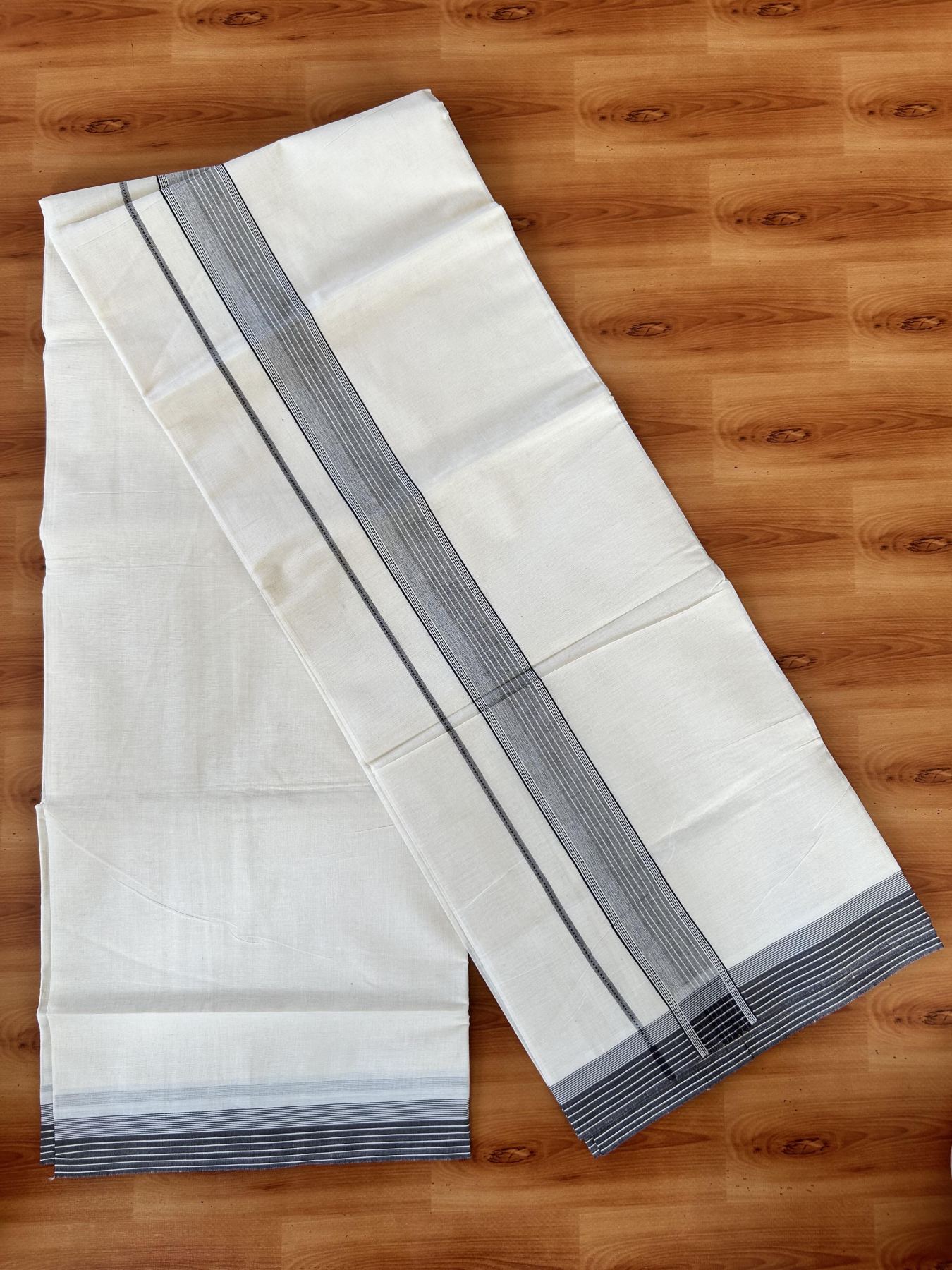 Double Off white - (Unbleached) - Mundu/Dhoti- 20% Discount! KaithariKada 100% Cotton - 100x80 - 1.75 inch Coffee Brown Shaded Stripes Kara 4 mtr (8.5 muzham) - 21 KK5440 VIN