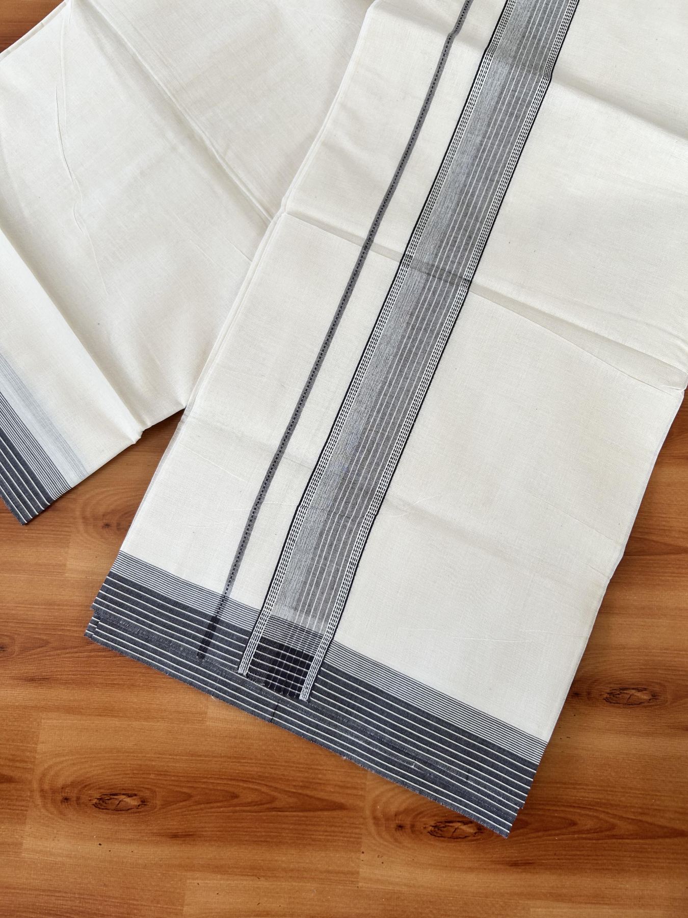 Double Off white - (Unbleached) - Mundu/Dhoti- 20% Discount! KaithariKada 100% Cotton - 100x80 - 1.75 inch Coffee Brown Shaded Stripes Kara 4 mtr (8.5 muzham) - 21 KK5440 VIN