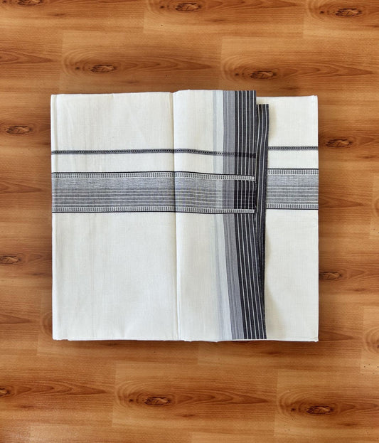 Double Off white - (Unbleached) - Mundu/Dhoti- 20% Discount! KaithariKada 100% Cotton - 100x80 - 1.75 inch Coffee Brown Shaded Stripes Kara 4 mtr (8.5 muzham) - 21 KK5440 VIN