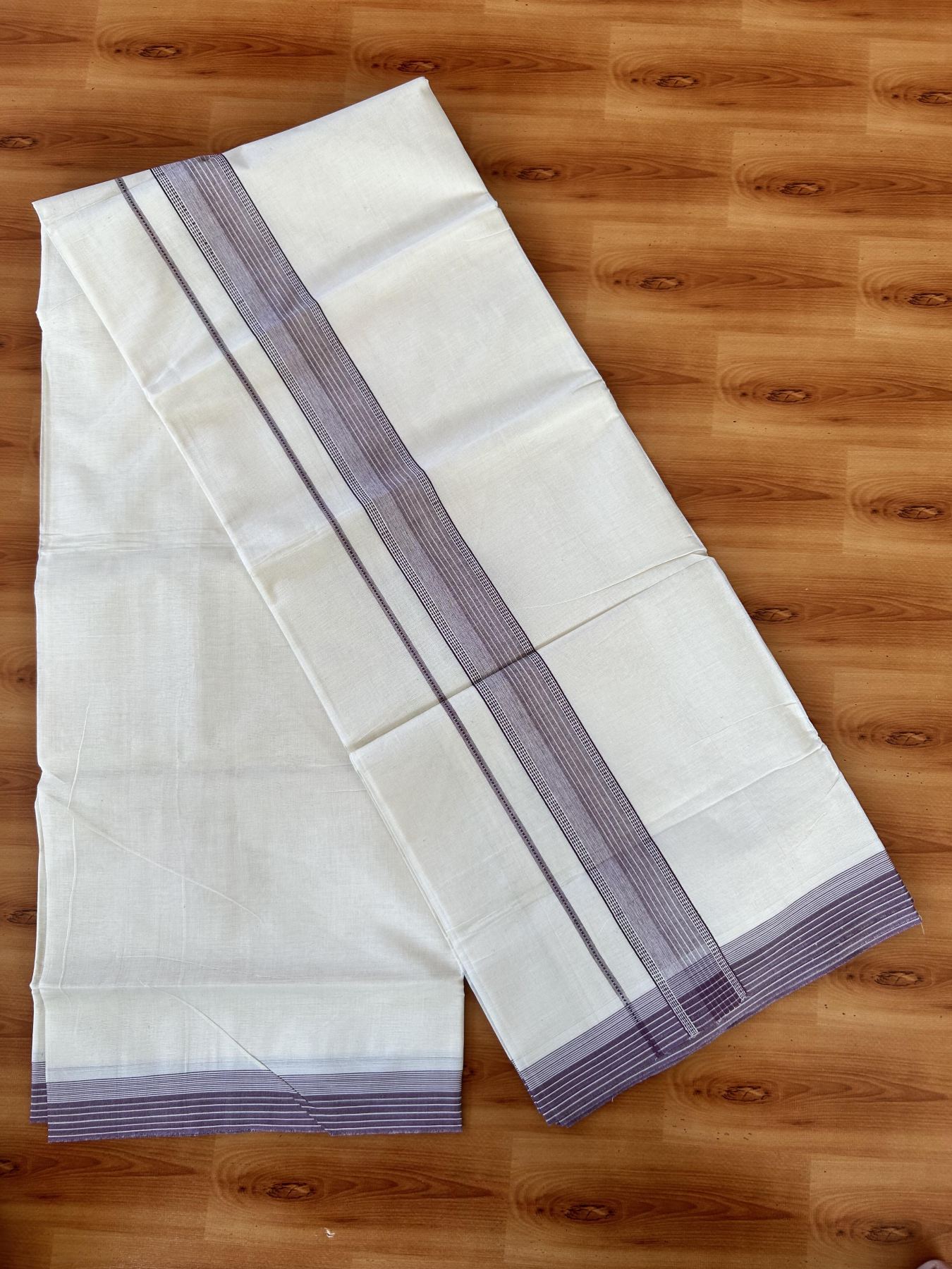 Double Off white - (Unbleached) - Mundu/Dhoti- 20% Discount! KaithariKada 100% Cotton - 100x80 - 1.75 inch Dusty Plum Shaded Stripes Kara 4 mtr (8.5 muzham) - 20 KK5440 VIN