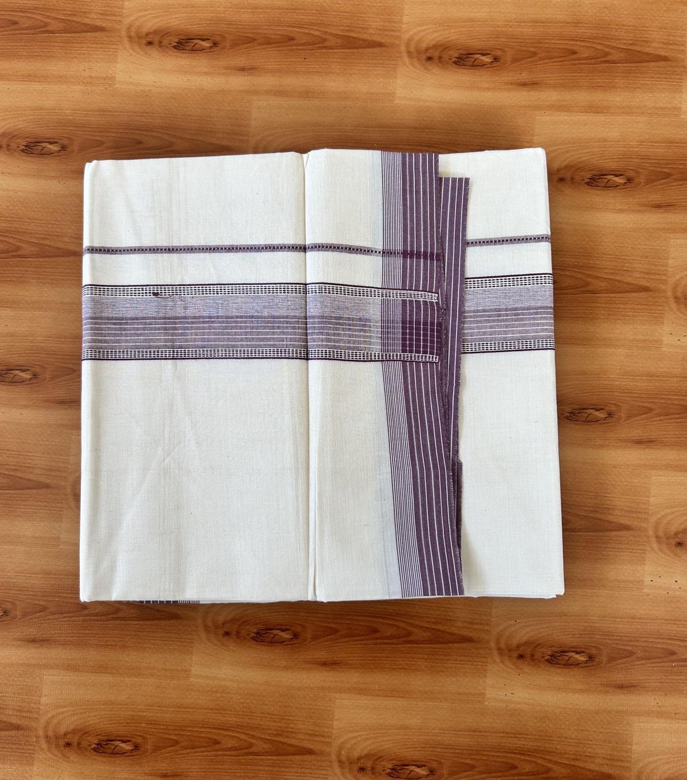 Double Off white - (Unbleached) - Mundu/Dhoti- 20% Discount! KaithariKada 100% Cotton - 100x80 - 1.75 inch Dusty Plum Shaded Stripes Kara 4 mtr (8.5 muzham) - 20 KK5440 VIN