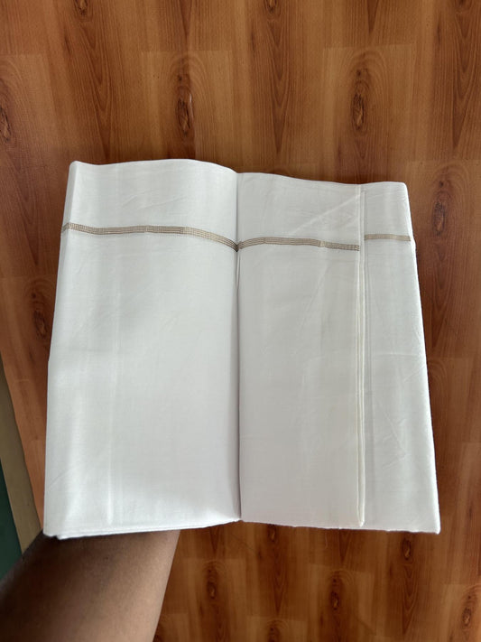 Single Mundu/Dhoti  - Pure white  - 29% Discount !! KaithariKada Balaramapuram 100% Cotton - Twisted 60s Thread- 0.25 Inch Silver Striped Kara (2 meter / 4 muzham) - 27 KK5393 GL