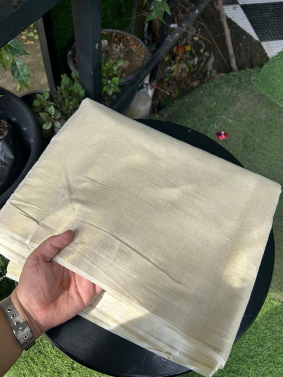 Shirt Material Kaitharikada -  Tissue Cotton (72x80) - Light Kasav Tissue Shirt Material - 2.25x1.20(m) (₹ 279 Per meter) Cut Piece - 1 KK7010 GAN