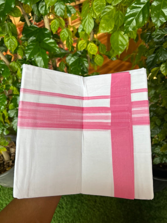 20% Discount ! Kaitharikada Balaramapuram 100% Cotton PURE WHITE Double RAINBOW Mundu/Dothi - 100x80 - 1.75 inch Pink Stripes Kara 3.80 mtr (8 muzham) - 108KK5220 THI