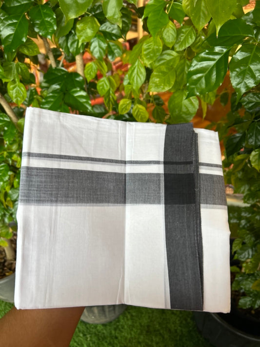 20% Discount ! Kaitharikada Balaramapuram 100% Cotton PURE WHITE Double RAINBOW Mundu/Dothi - 100x80 - 1.75 inch Black Shaded Kara 3.80 mtr (8 muzham) - 107KK5220 THI