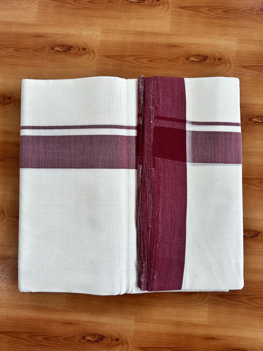 Double Off White (Unbleached) Mundu/Dhoti - 25% Discount! KaithariKada Handloom Unakkupaav - Kerala Handloom - Pure Cotton - 80x90 - 1.5 Inch Maroon Kara 4 mtr (8.5 Muzham) - 20 KK5439 YAR
