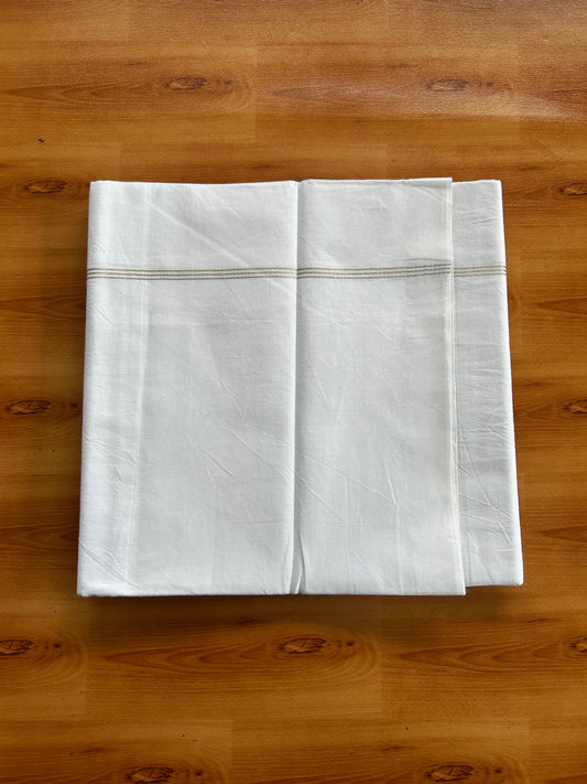 Single Mundu/Dhoti  - Pure White - KaithariKada Pulimood 100% Cotton - Twisted 60s Thread - 0.25 inch  Silver Kasav Striped Kara (2 meter / 4 muzham) - 2 KK5556 GL