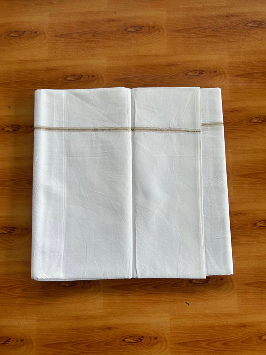 Single Mundu/Dhoti  - Pure White - KaithariKada Pulimood 100% Cotton - Twisted 60s Thread - 0.25 cm  & Silver Striped Kara (2 meter / 4 muzham) - 3 KK5556 GL