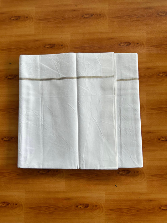 Single Mundu/Dhoti  - Pure White - KaithariKada Pulimood 100% Cotton - Twisted 60s Thread - 0.5 cm Silver Kasav Kara (2 meter / 4 muzham) - 4 KK5556 GL