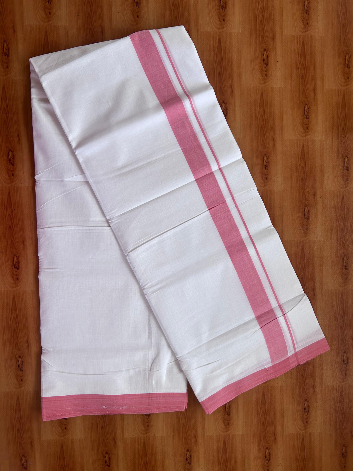 Double Pure White 25% Discount ! KaithariKada Handloom Millpaav - Kerala Handloom - 100% Pure Cotton - 100x90 - 1.25 inch Peach Kara 3.90 mtr (8.36 Muzham) - 46 KK5496 YAR
