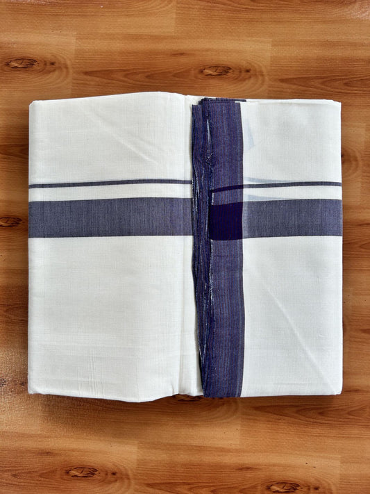 Double Off White (Unbleached) Mundu/Dhoti - 25% Discount! KaithariKada Handloom Unakkupaav - Kerala Handloom - Pure Cotton - 80x90 - 1.25 Inch Navy Blue & Maroon Kara 4 mtr (8.5 Muzham) - 24 KK5439 YAR