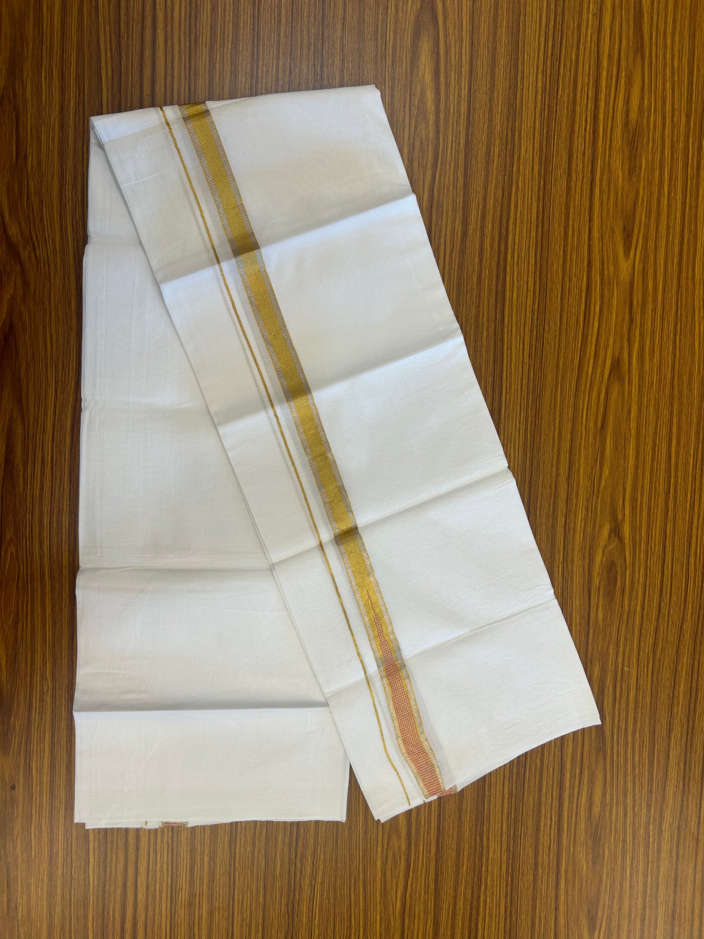 KaithariKada Balaramapuram 100% Cotton Single Pure White Mundu/Dhoti - 80x60 - 1 inch Silver Gold Kasav Pink Striped chutty kara 2 mtr (4 muzham) - 69 KK5359 THI