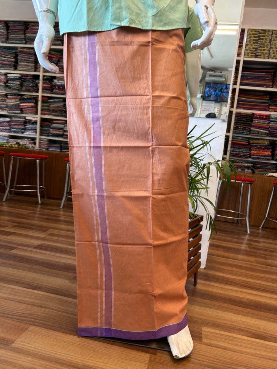 KaithariKada Kalamachal 100% Cotton Lungi/Kaily- KAVI - 2 inch Violet Border - 4KK8004KK