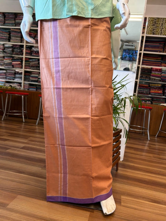 KaithariKada Kalamachal 100% Cotton Lungi/Kaily- KAVI - 2 inch Violet Border - 4KK8004KK