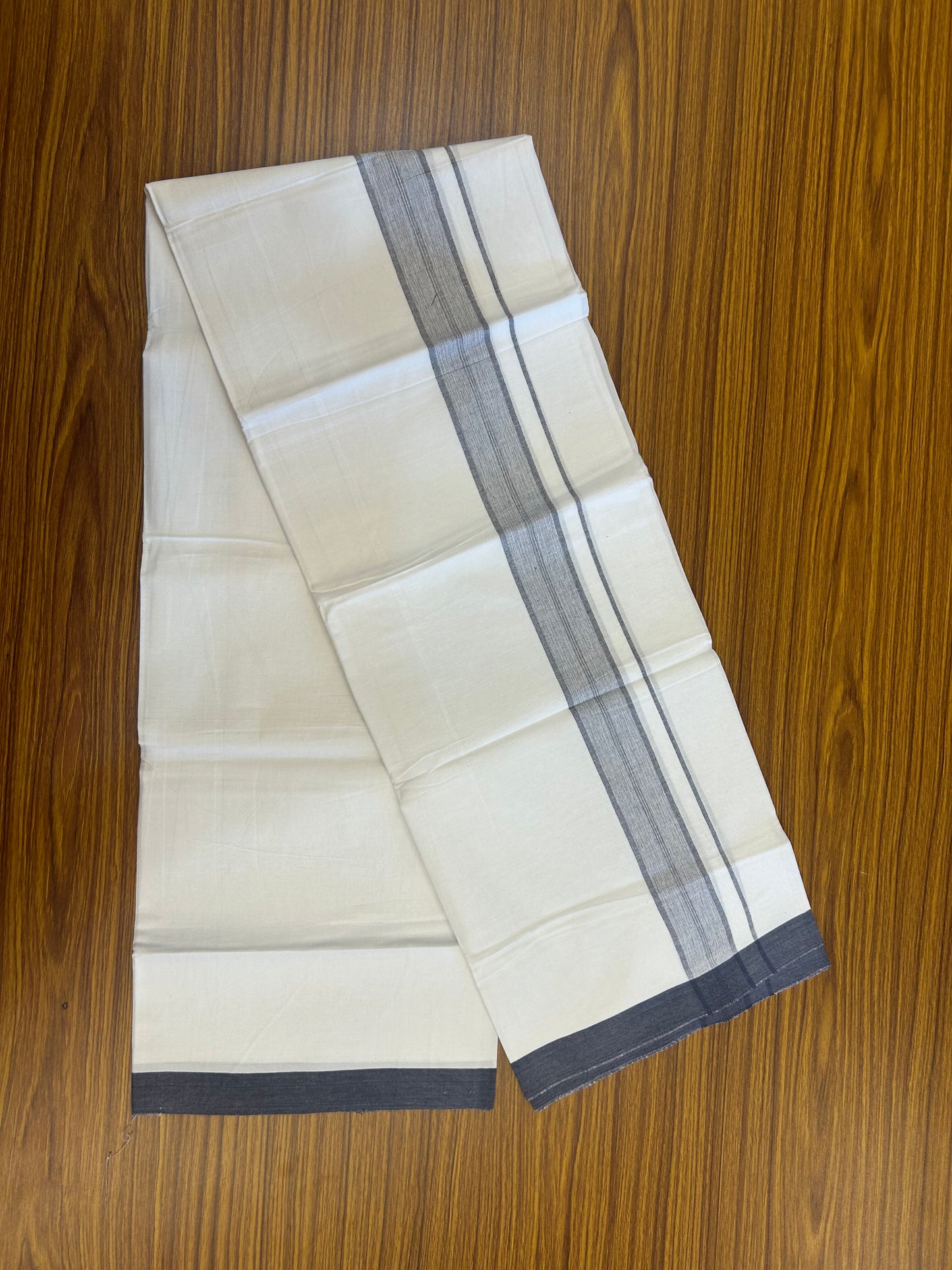 KaithariKada Balaramapuram 100% Cotton Single Pure White Mundu/Dhoti - (40s) - 1.5 inch Blue Ash Shaded Stripes kara 2 mtr (4 muzham) - 56 KK5359 THI