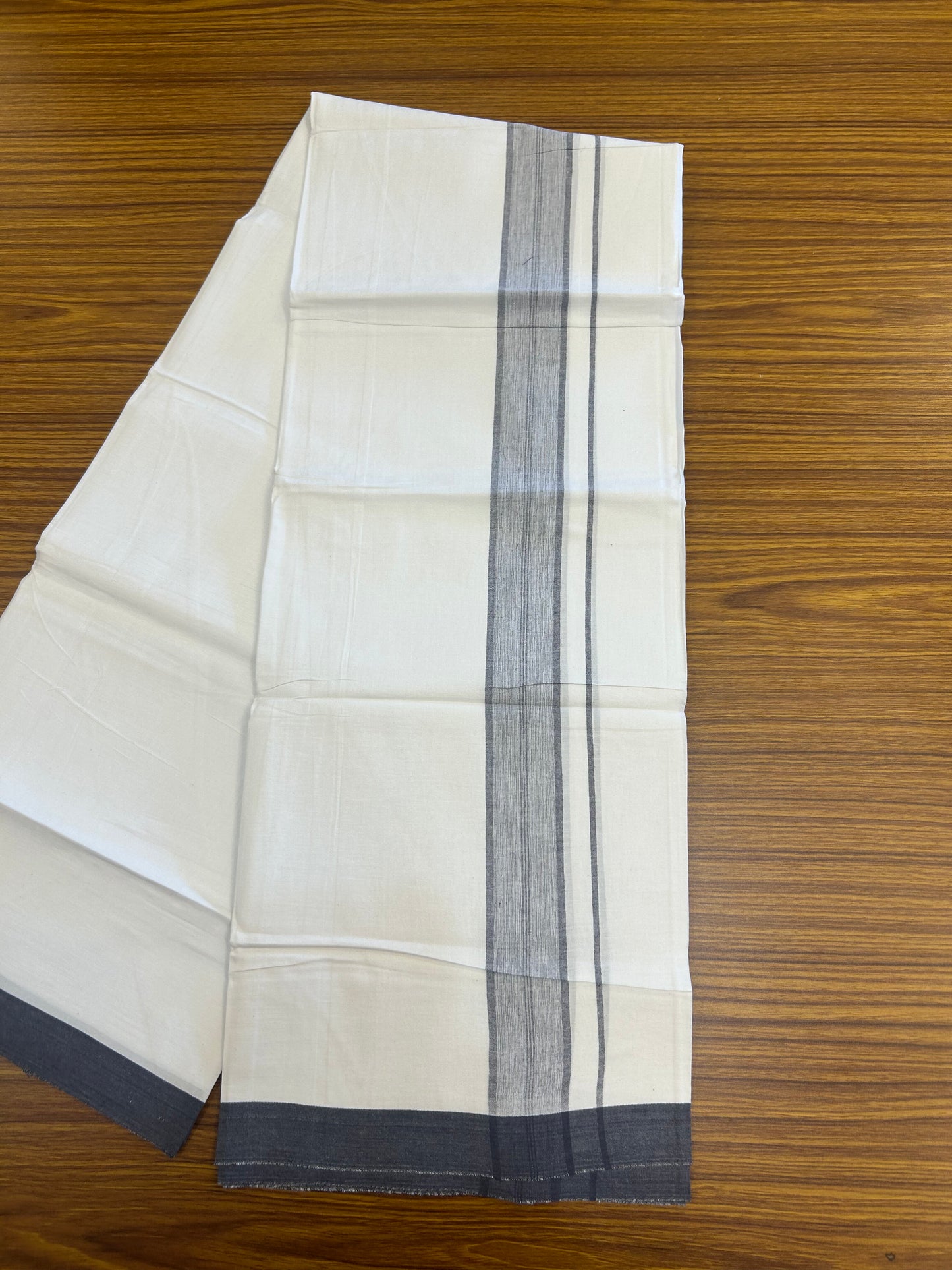 KaithariKada Balaramapuram 100% Cotton Single Pure White Mundu/Dhoti - (40s) - 1.5 inch Blue Ash Shaded Stripes kara 2 mtr (4 muzham) - 56 KK5359 THI
