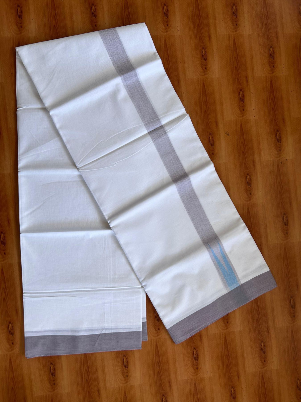 Double Pure White Mundu/Dhoti - 20% Discount !! KaithariKada Balaramapuram 100% Cotton - 100x80 - 1.5 inch Light Ash Purple & Blue Chutty Kara 3.80 mtr (8 muzham) - 14 KK5501 VAS