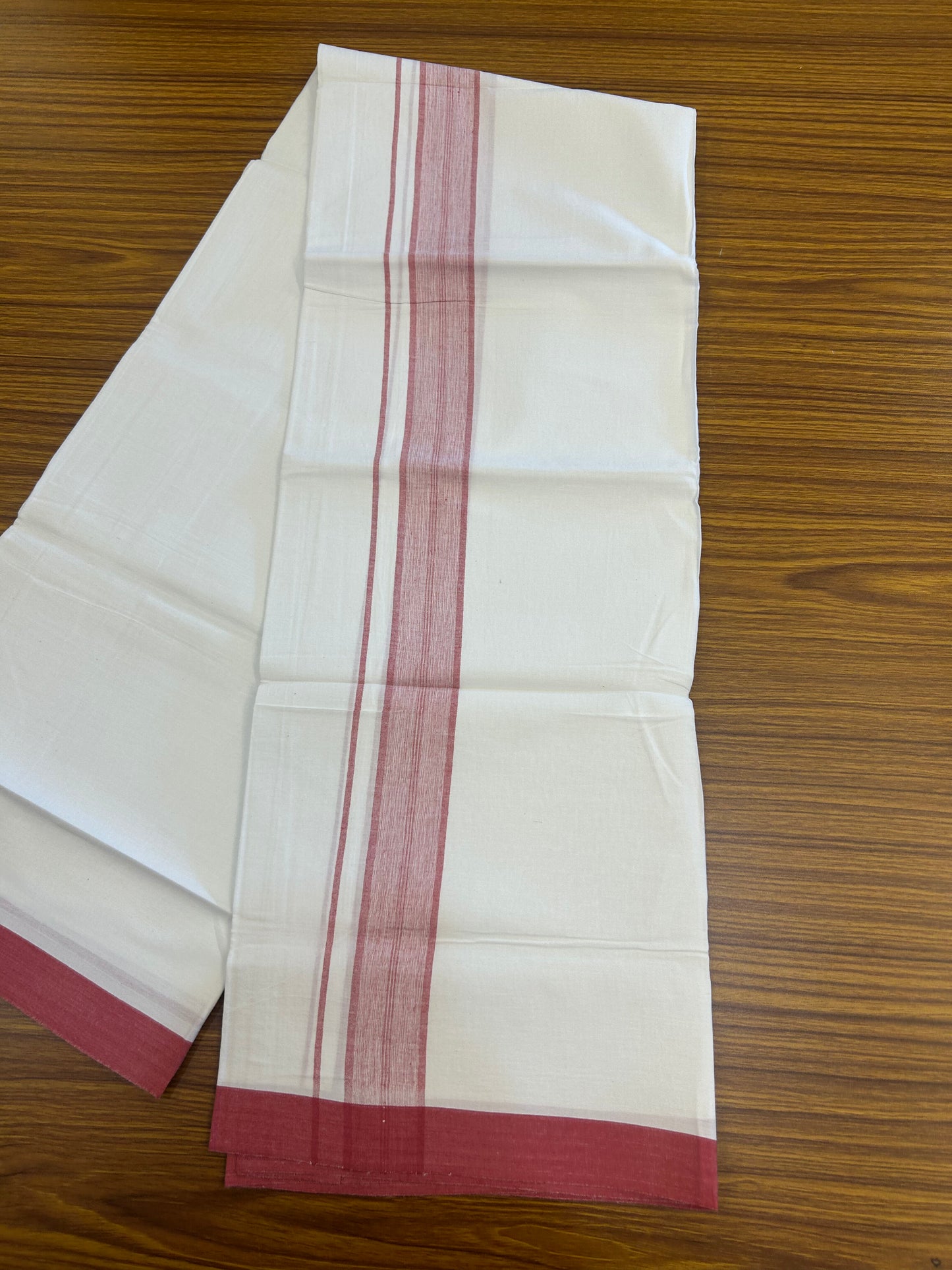 KaithariKada Balaramapuram 100% Cotton Single Pure White Mundu/Dhoti - (40s) - 1.5 inch Red Shaded Stripes kara 2 mtr (4 muzham) - 52 KK5359 THI