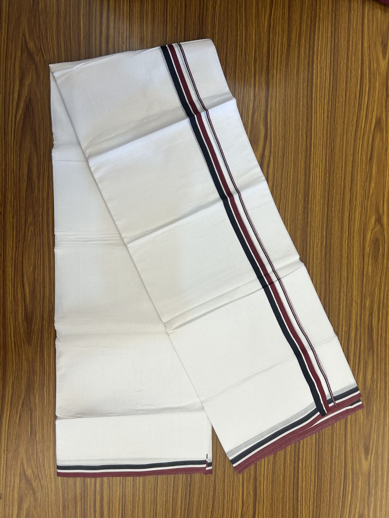Aiadmk Veshti - 20% Discount! KaithariKada 100% Cotton Pure white Double Mundu/Dhoti - 100X80 - 0.75 inch Black White & Maroon kara - 3.80mtr (8 muzham)- 1 KK5334 THI