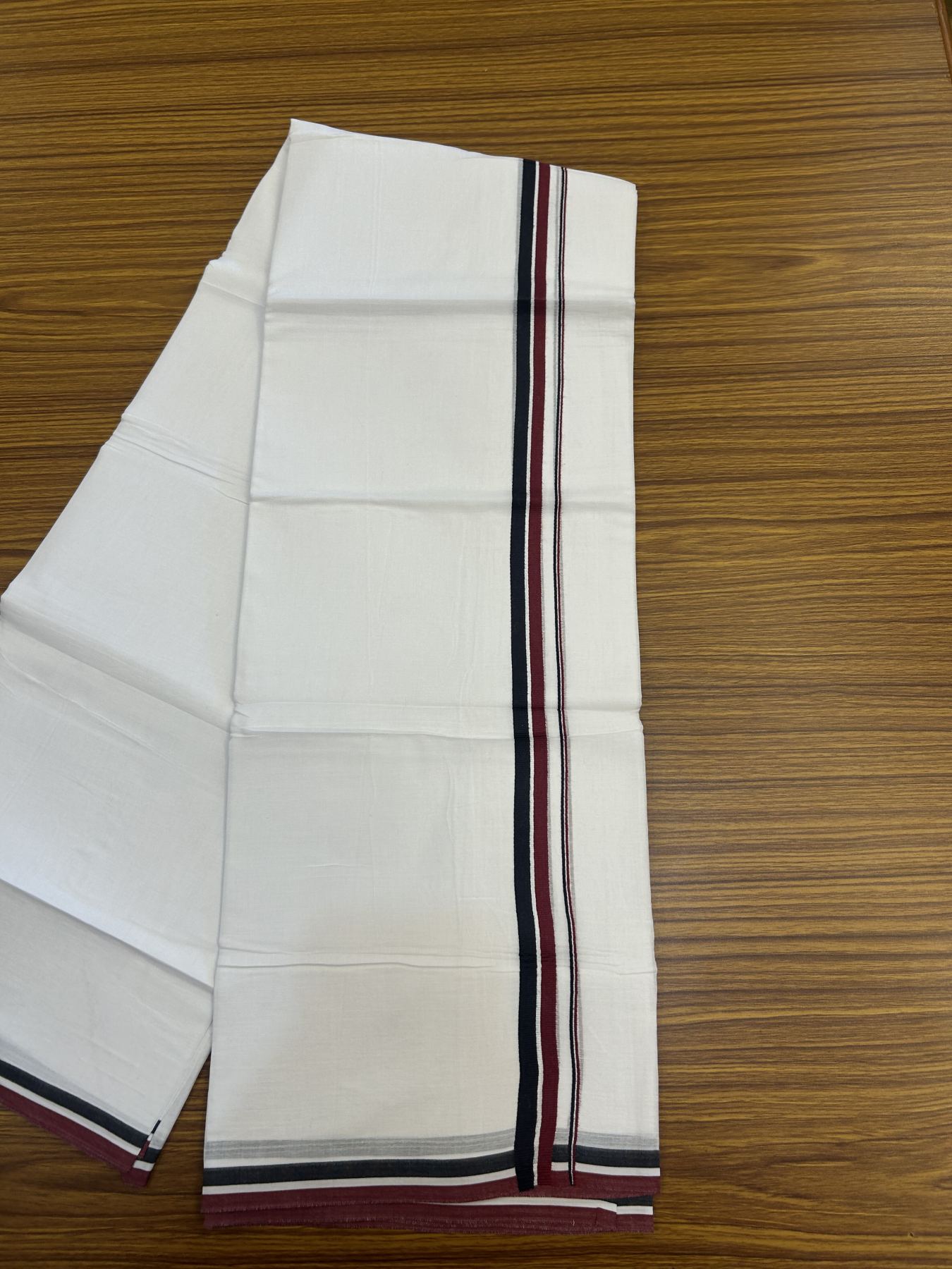 Aiadmk Veshti - 20% Discount! KaithariKada 100% Cotton Pure white Double Mundu/Dhoti - 100X80 - 0.75 inch Black White & Maroon kara - 3.80mtr (8 muzham)- 1 KK5334 THI
