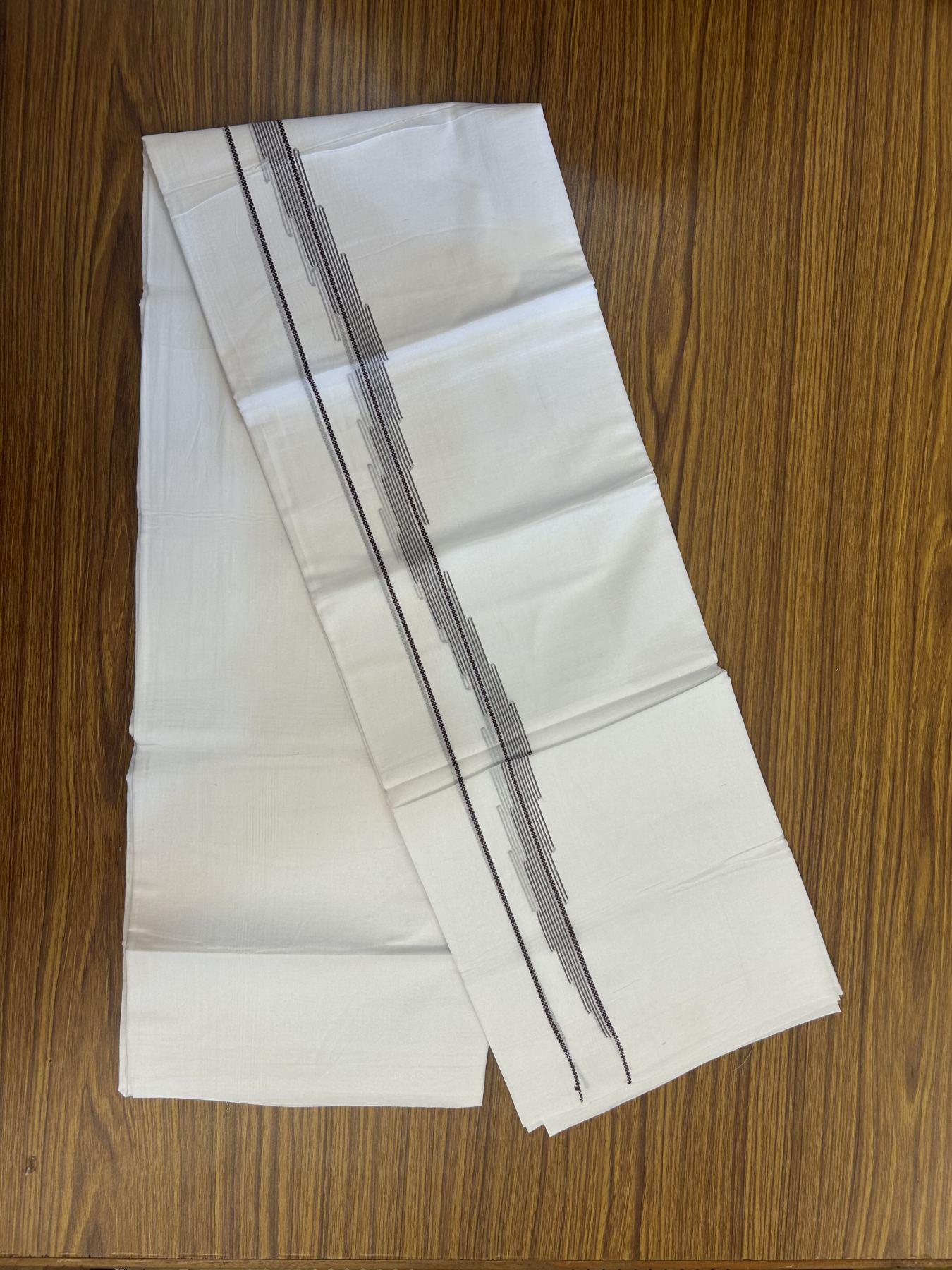20% Discount ! Kaitharikada Balaramapuram 100% Cotton Pure White Double Mundu/Dothi - 100x80 - 0.75 inch Coffee Brown Stripes Jacquard Design Kara 3.80 mtr (8 muzham) - 10 KK5334 THI