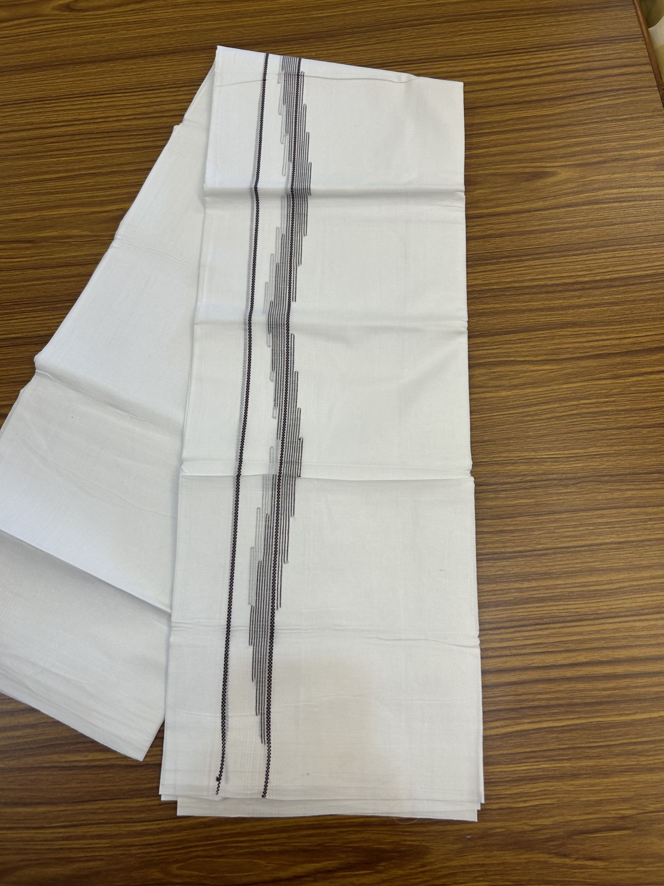 20% Discount ! Kaitharikada Balaramapuram 100% Cotton Pure White Double Mundu/Dothi - 100x80 - 0.75 inch Coffee Brown Stripes Jacquard Design Kara 3.80 mtr (8 muzham) - 10 KK5334 THI