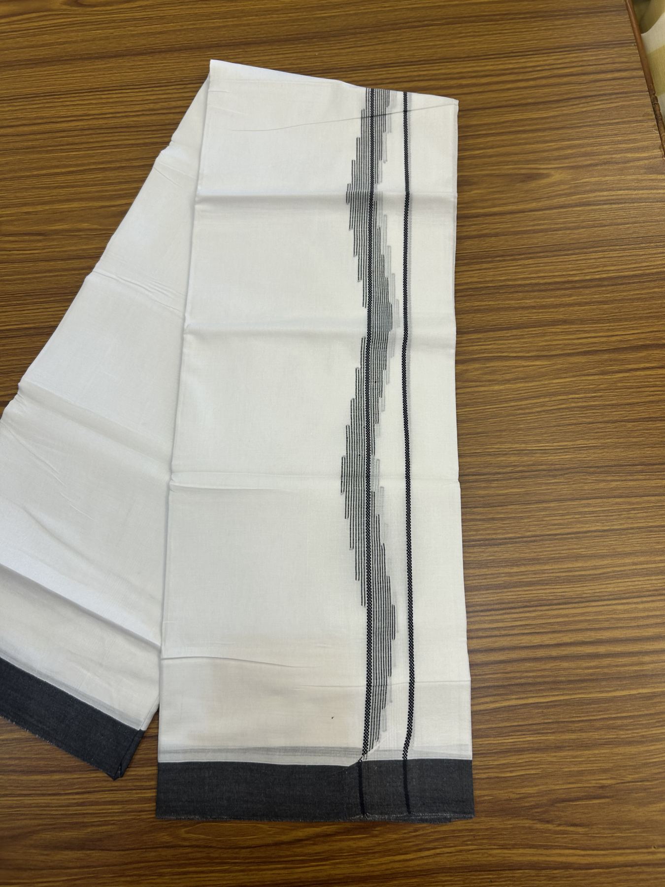 20% Discount ! Kaitharikada Balaramapuram 100% Cotton Pure White Double Mundu/Dothi - 100x80 - 0.75 inch Black Striped Jacquard Design Kara 3.80 mtr (8 muzham) - 16 KK5334 THI