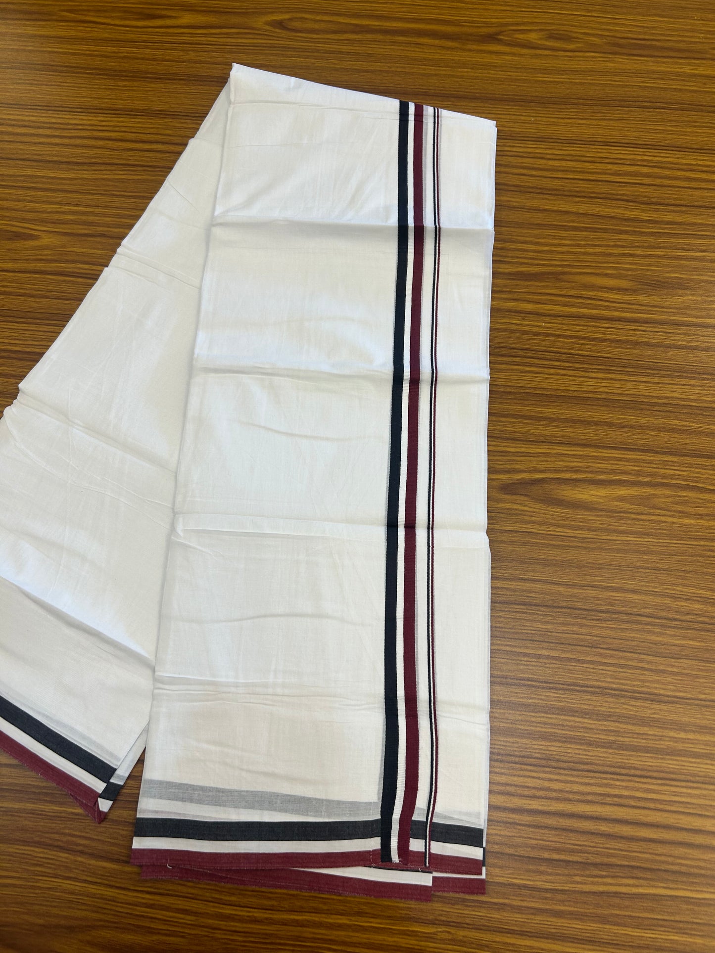 Admk Veshti - 20% Discount! KaithariKada 100% Cotton Pure white Double Mundu/Dhoti - 100X80 - 1 inch Black White & Maroon Red kara - 42 KK5359 THI