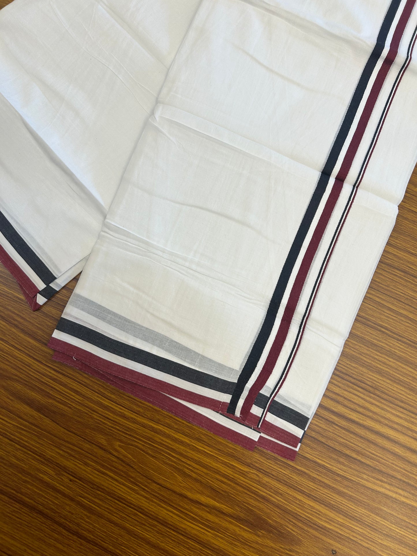 Admk Veshti - 20% Discount! KaithariKada 100% Cotton Pure white Double Mundu/Dhoti - 100X80 - 1 inch Black White & Maroon Red kara - 42 KK5359 THI