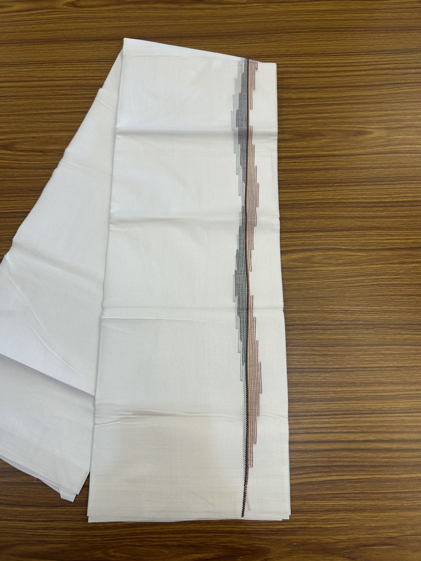20% Discount ! Kaitharikada Balaramapuram 100% Cotton Pure White Double Mundu/Dothi - 100x80 - 0.75 inch Orange Brown & Black Striped Jacquard Design Kara 3.80 mtr (8 muzham) - 17 KK5334 THI