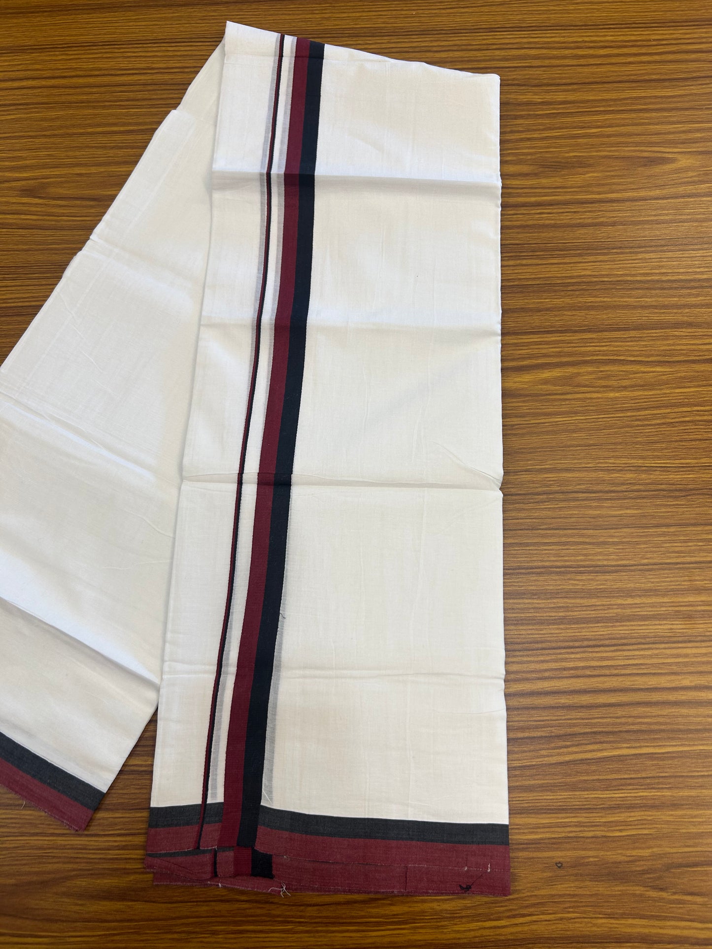 Dmk Veshti - 20% Discount ! KaithariKada 100% Cotton Pure White Double Mundu/Dhoti - 100X80 - 1 inch Black & Maroon Red kara 3.80 mtr (8 mulam) - 41 KK5359 THI