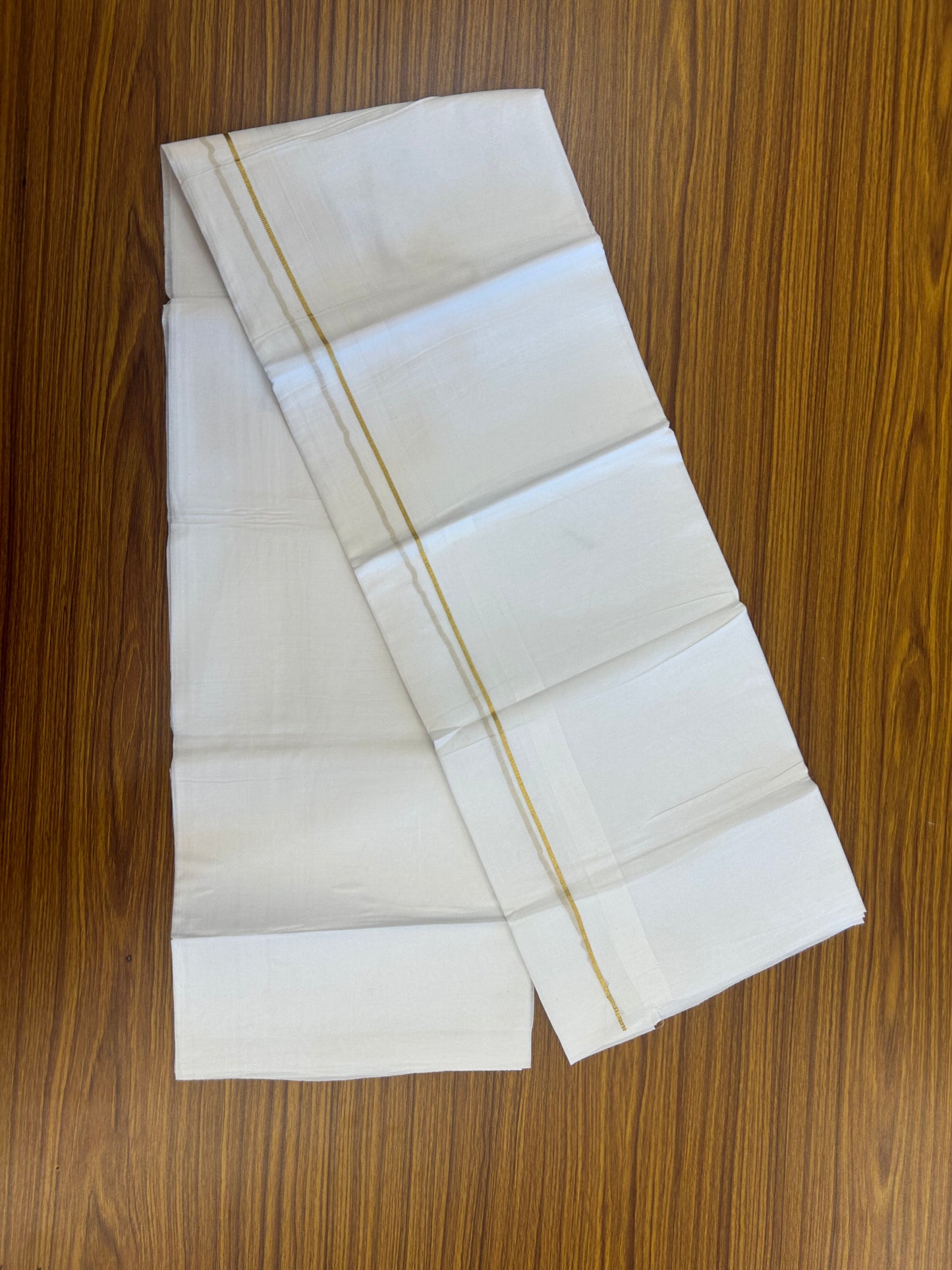 20% Discount ! Kaitharikada Balaramapuram 100% Cotton Pure White Double Mundu/Dothi - 100x80 - 2 cm Gold kasav & White kara 3.80 mtr (8 muzham) - 40 KK5359 THI
