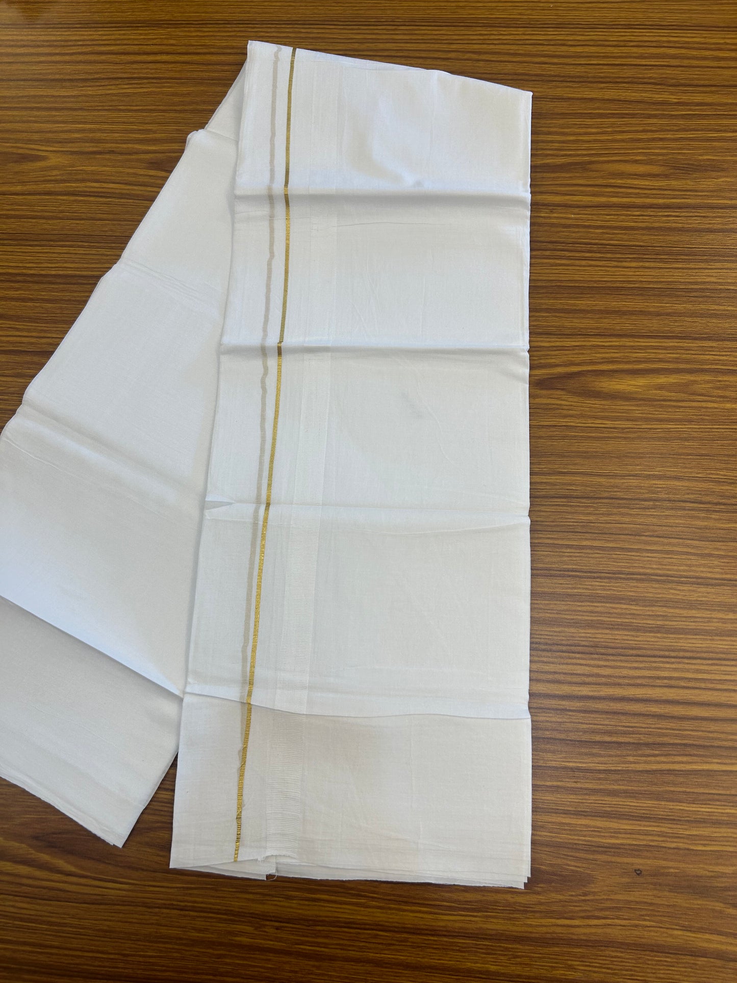 20% Discount ! Kaitharikada Balaramapuram 100% Cotton Pure White Double Mundu/Dothi - 100x80 - 2 cm Gold kasav & White kara 3.80 mtr (8 muzham) - 40 KK5359 THI