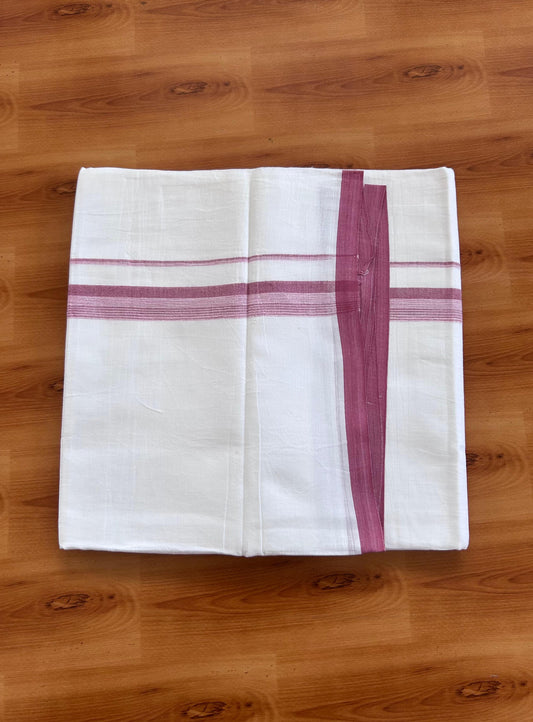 Double Pure White Mundu/Dhoti - 20% Discount !! KaithariKada 100% Cotton - (60S) - 1 inch Pink Peach Shaded Striped Kara 3.75 mtr (8 muzham) - 10 KK5506 CKS