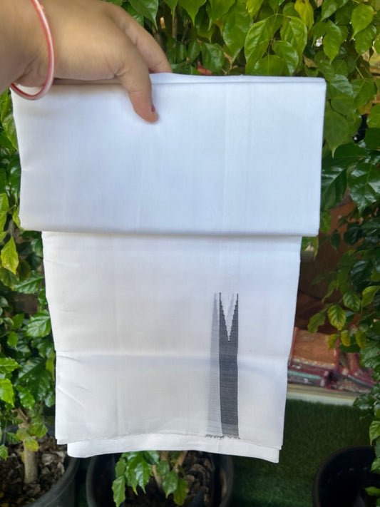 25% Discount!! NEW ULTRA PURE WHITE HANDLOOM Balaramapuram - 100% Mercerised Cotton Double Mundu/Dhoti - 120 twisted warp x 80s weft - 0.75 inch Puliyilakkara Navy Blue Chutty Kara- 5KK5232 REA