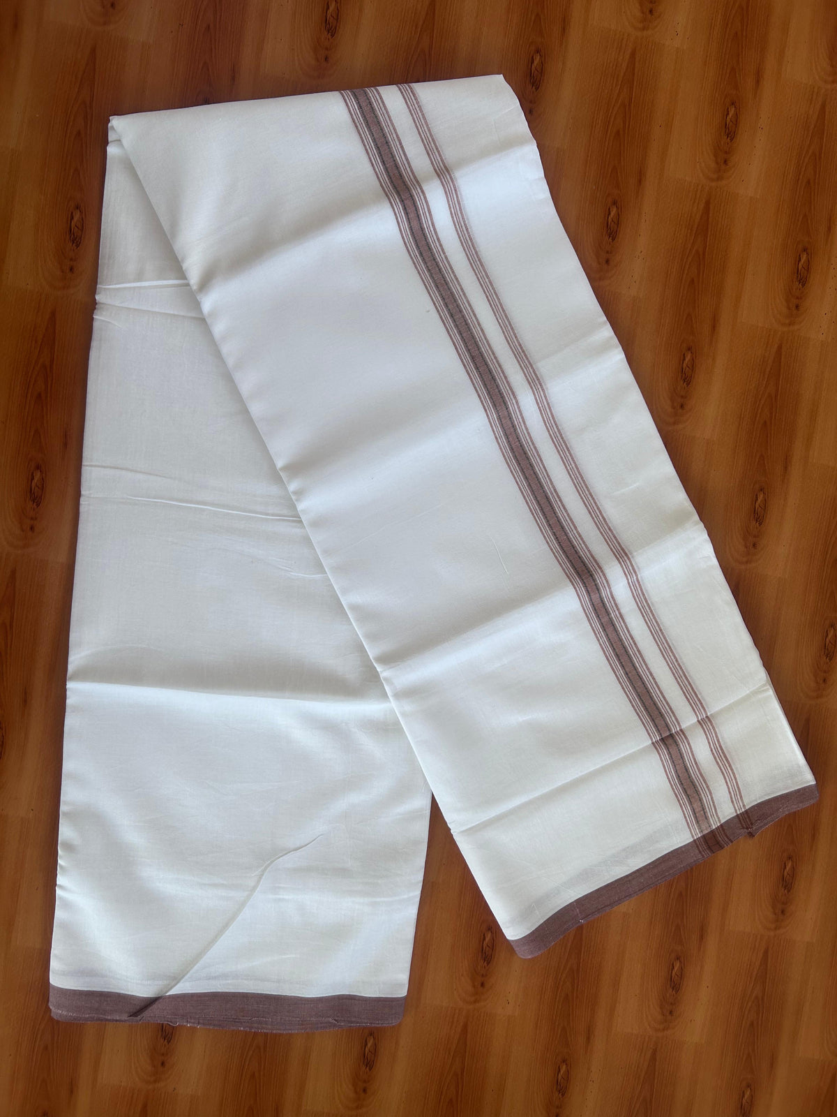 Double Pure White Mundu/Dhoti - 20% Discount !! KaithariKada 100% Cotton - (60S) - 1 inch Black & Brown Shaded Striped Kara 3.75 mtr (8 muzham) - 15 KK5506 CKS
