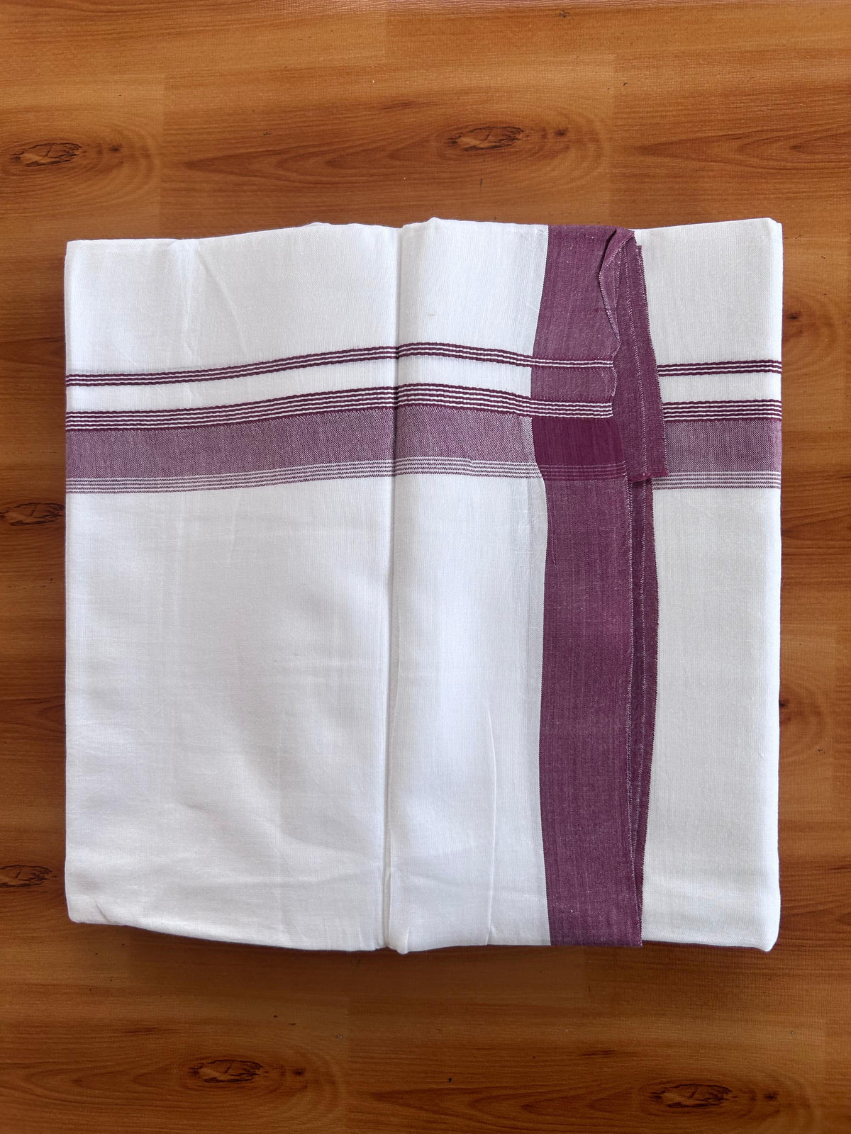 Double Pure White Mundu/Dhoti - 20% Discount !! KaithariKada 100% Cotton - (60S) - 1 inch Dusty Rose Shaded Striped Kara 3.75 mtr (8 muzham) - 16 KK5506 CKS